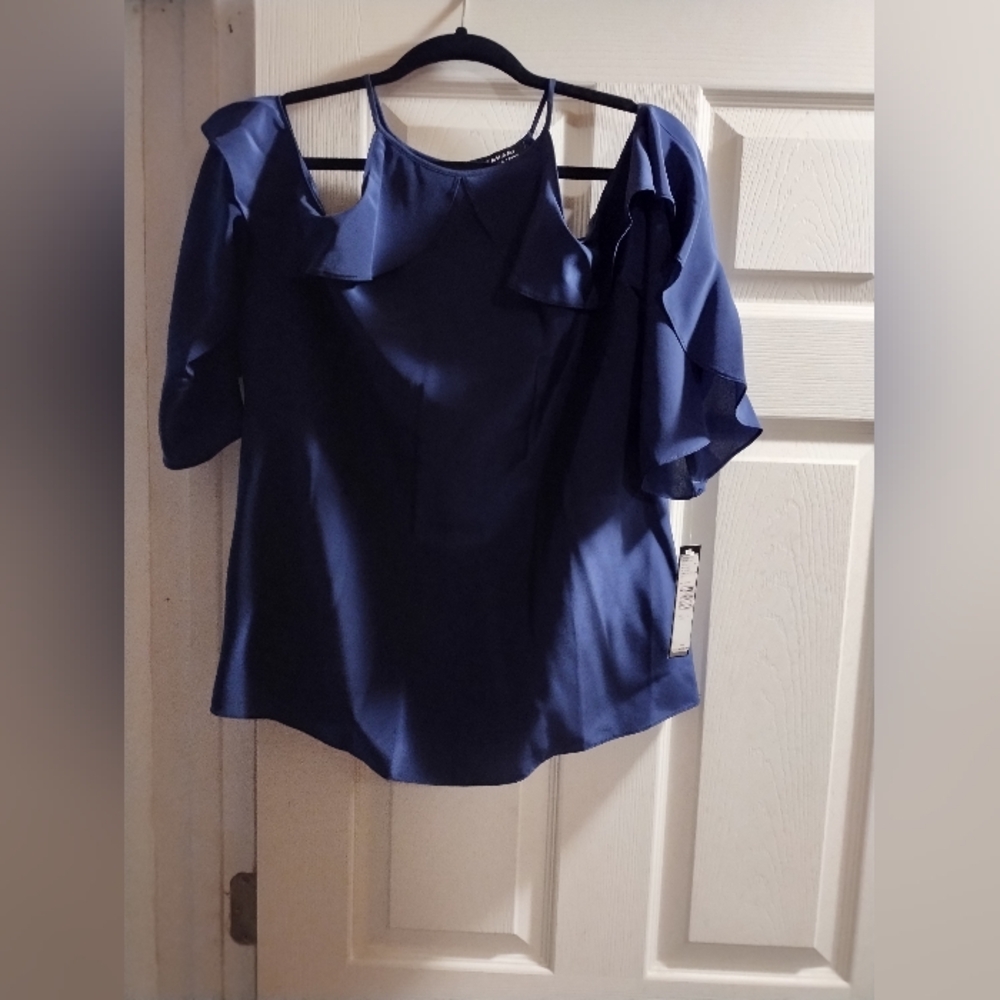 NWT Tahari 100% Silk Elegant Blue Women's Top